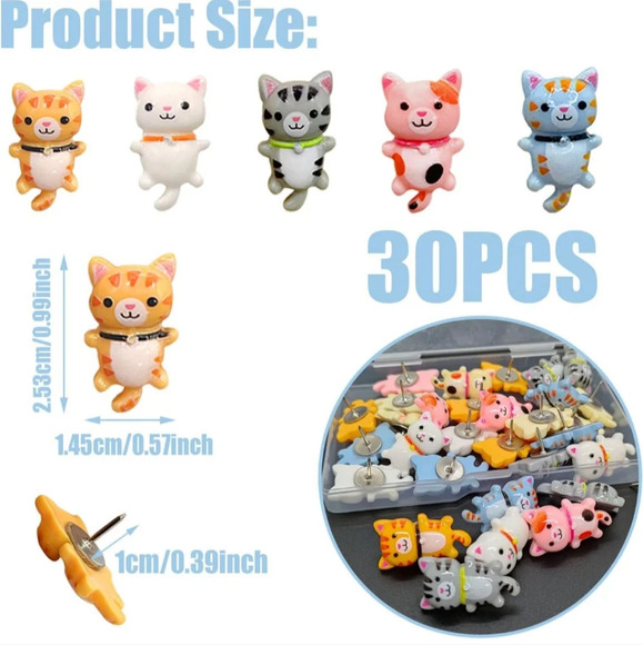 30 pcs Cat Push Pins Animal Creative Thumbtacks Corkboard Pushpins for P… - Picture 2 of 7
